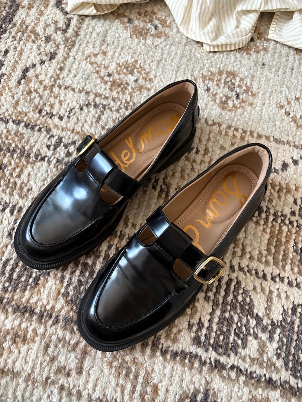 Sam Edelman Black Leather Elaina T-strap loafers
